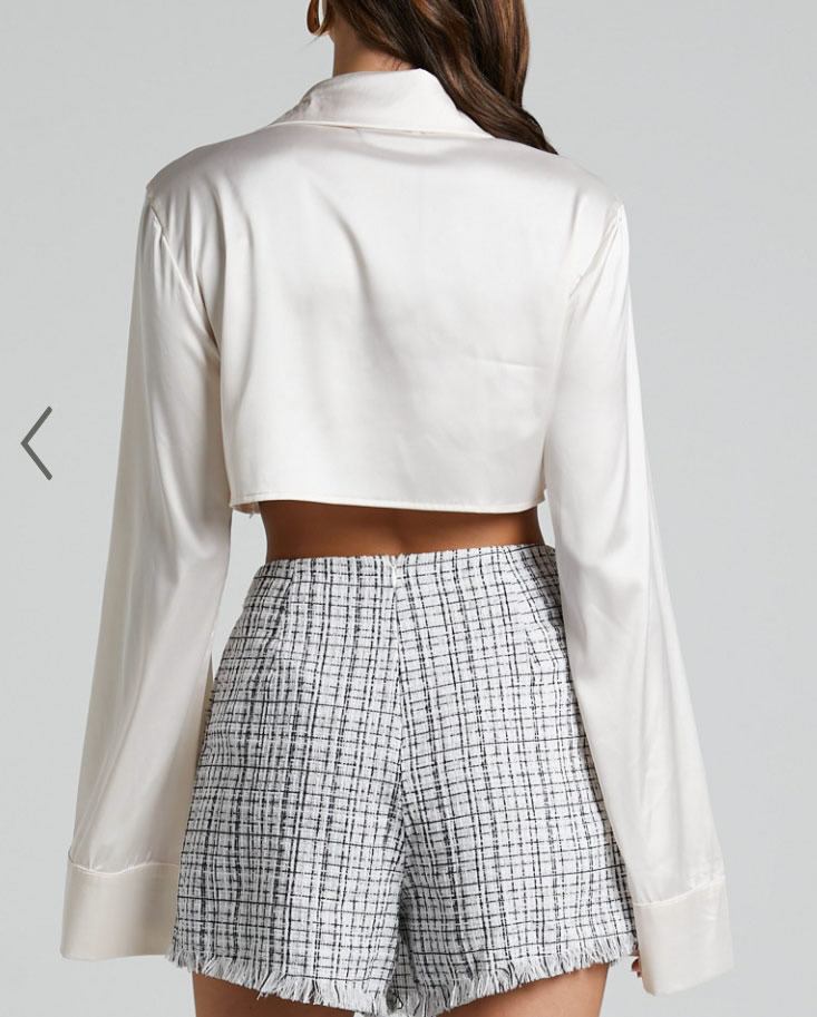 Fashion White Polyester Check Button-up Shorts,Shorts