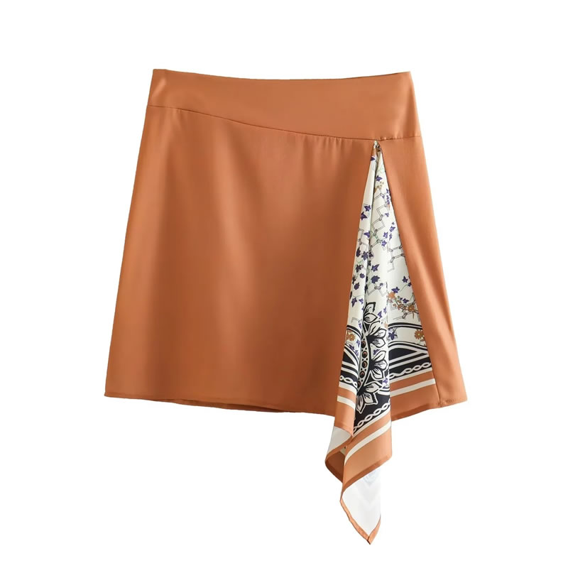 Fashion Turmeric Woven Silk Scarf Print Skirt,Skirts