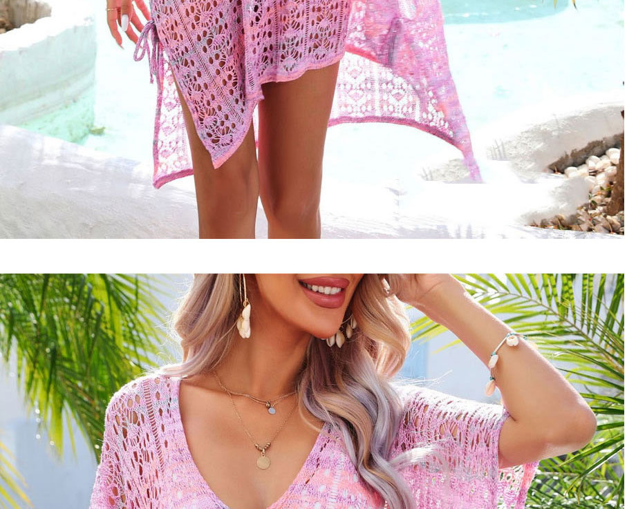 Fashion Purple Open-knit Paneled Sunscreen Blouse,Cover-Ups