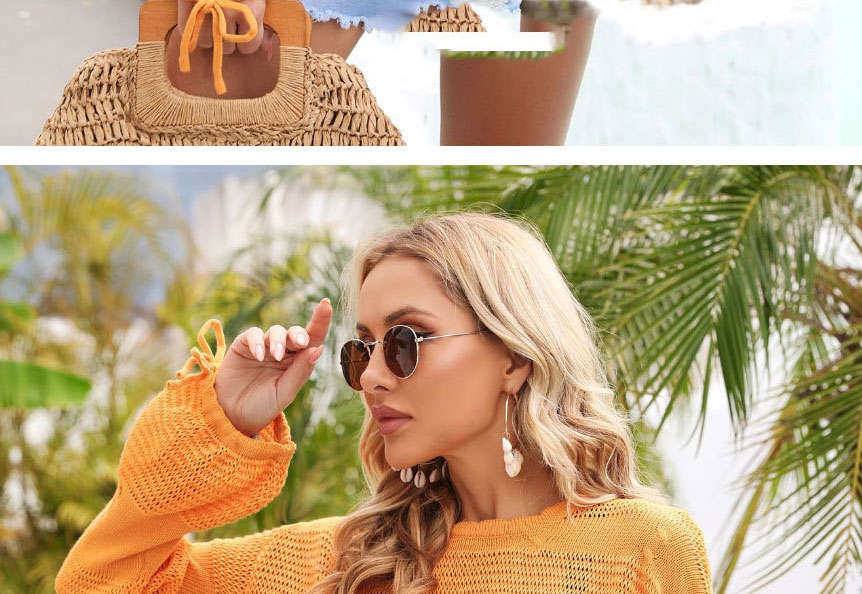Fashion Orange Polyester Sheer Knit Tie Long Sleeve Sun Protection Blouse,Cover-Ups