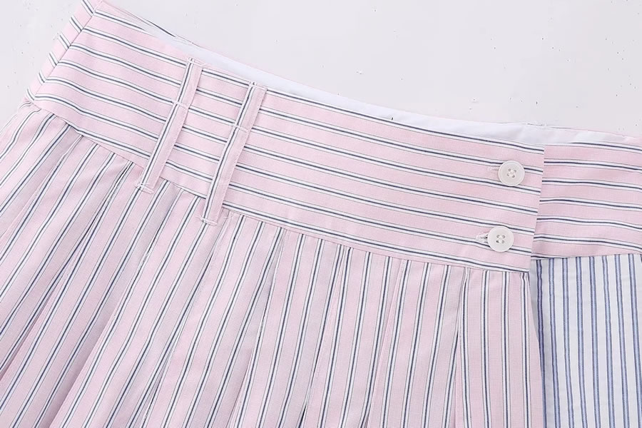 Fashion Pink Striped Patchwork Culottes,Shorts