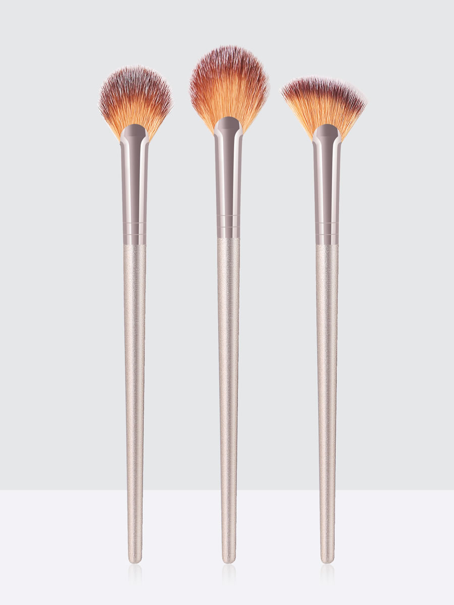 Fashion Apricot 3pcs Makeup Brush Set Highlight Brush Extra Powder Brush Fan Brush New,Beauty tools