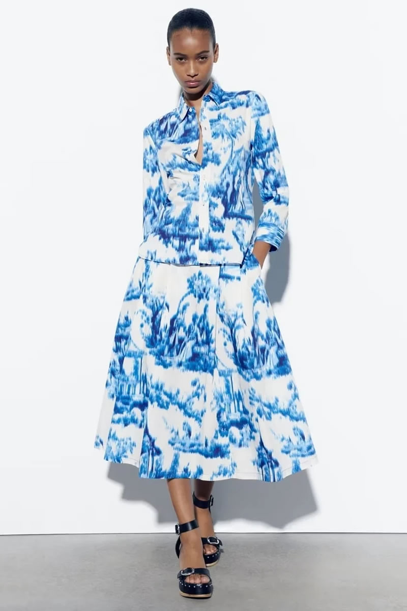 Fashion Blue Polyester Printed Tie-dye Skirt,Skirts