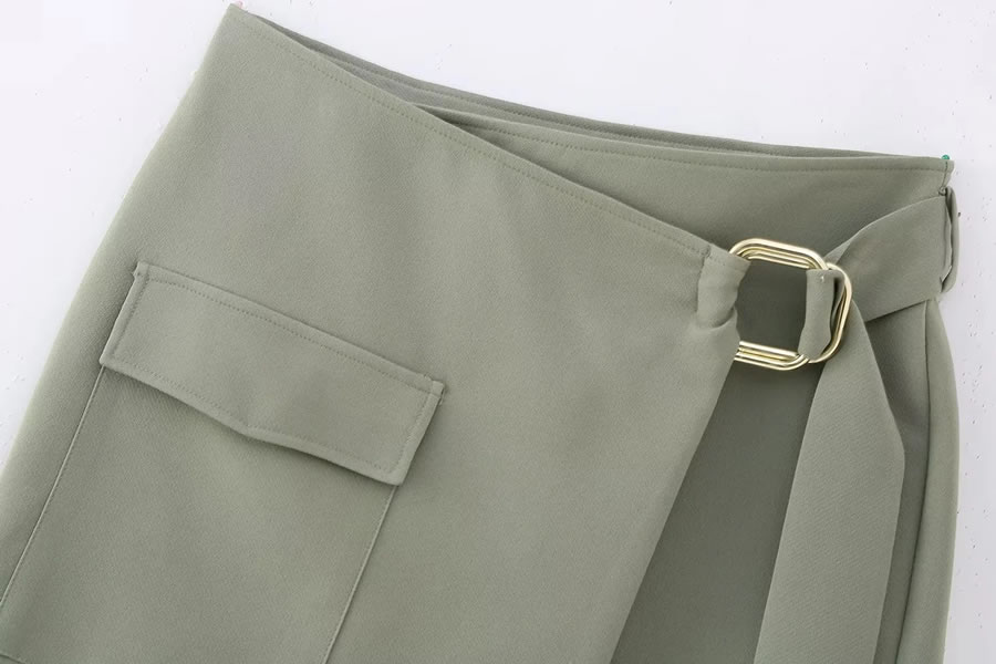 Fashion Green Woven Pocket Skirt,Skirts
