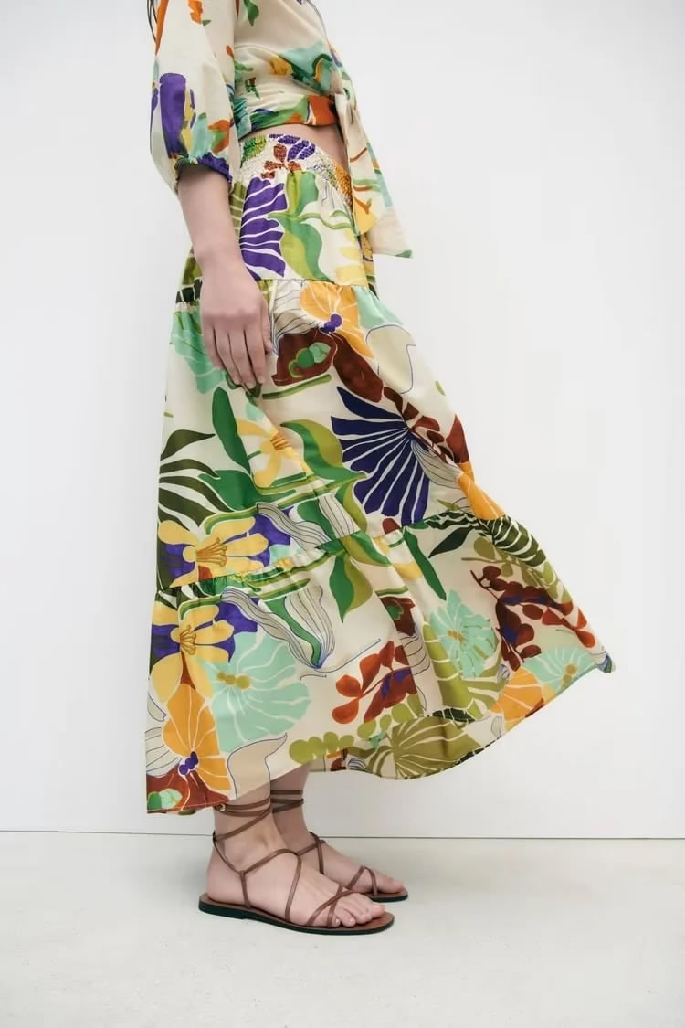 Fashion Color Woven Printed Skirt,Skirts