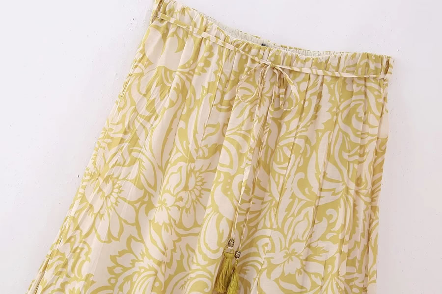 Fashion Yellow Pattern Woven Printed Skirt,Skirts