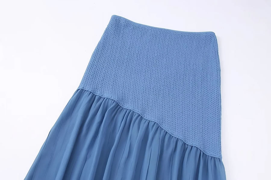 Fashion Navy Blue Woven Knit Pleated Skirt,Skirts