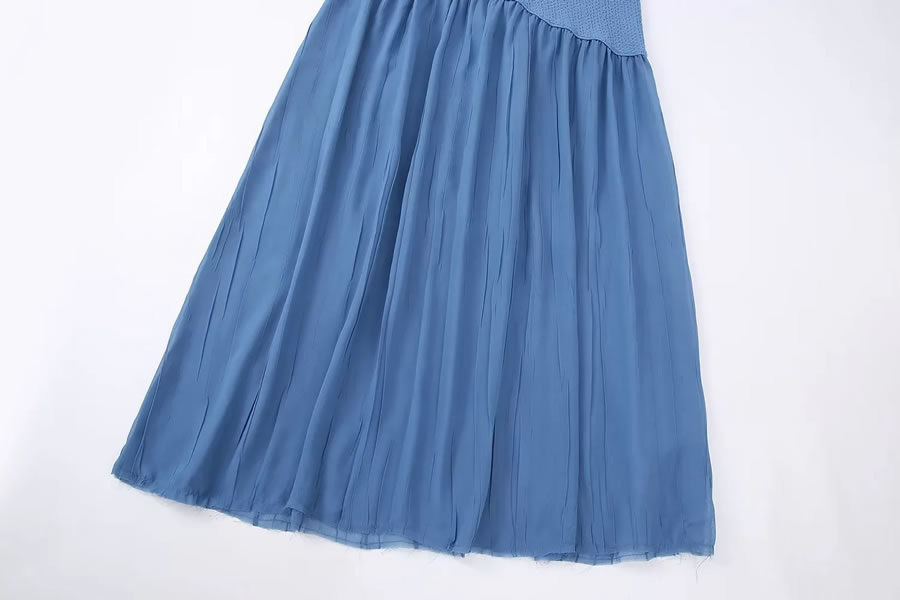 Fashion Navy Blue Woven Knit Pleated Skirt,Skirts