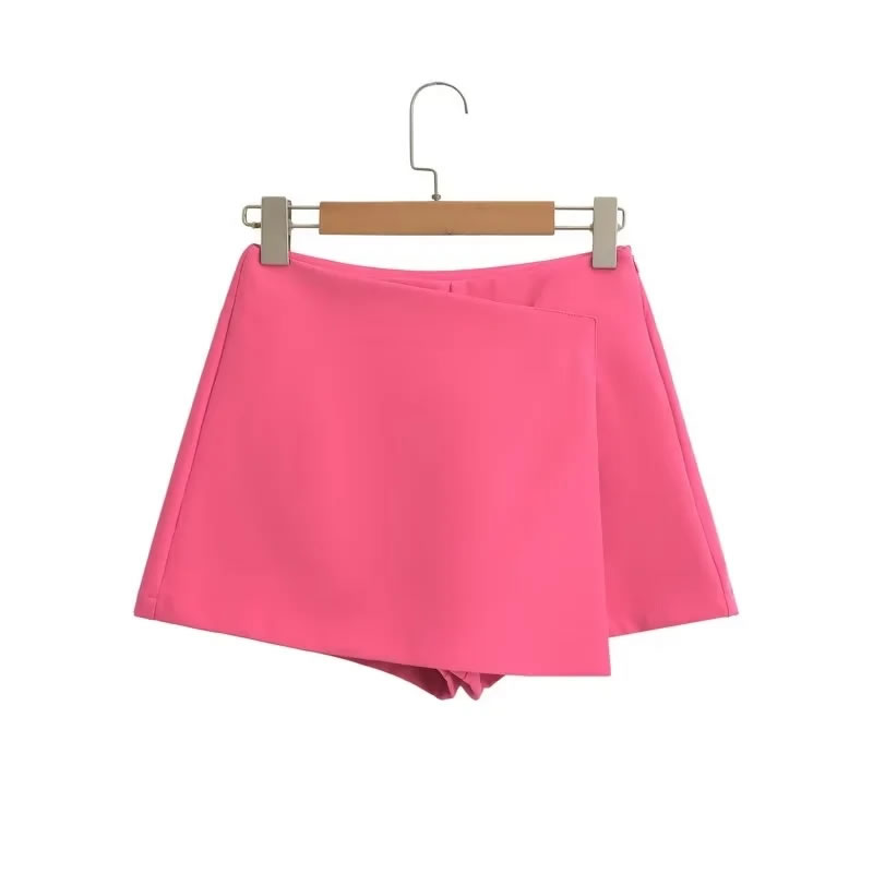 Fashion Rose Red Polyester Irregular Culottes,Shorts