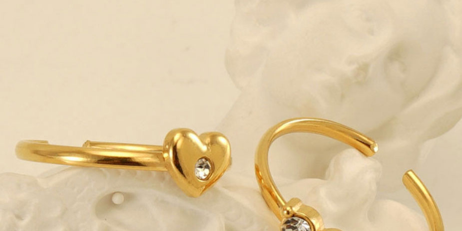 Fashion Heart Ring Titanium Steel Diamond Heart Open Ring,Rings