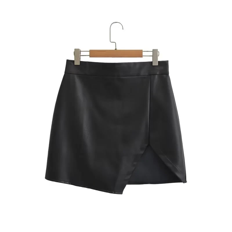 Fashion Black Pu Slit Skirt,Skirts