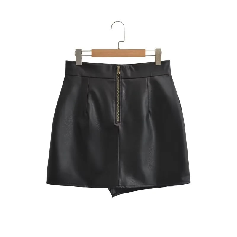 Fashion Black Pu Slit Skirt,Skirts