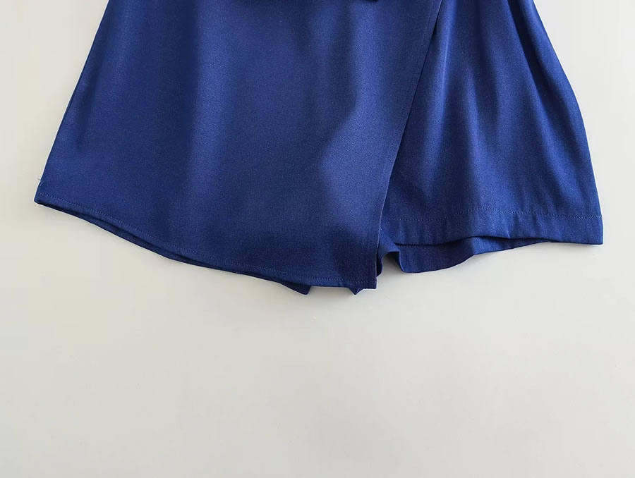 Fashion Navy Blue Denim Tencel Lace-up Shorts,Shorts