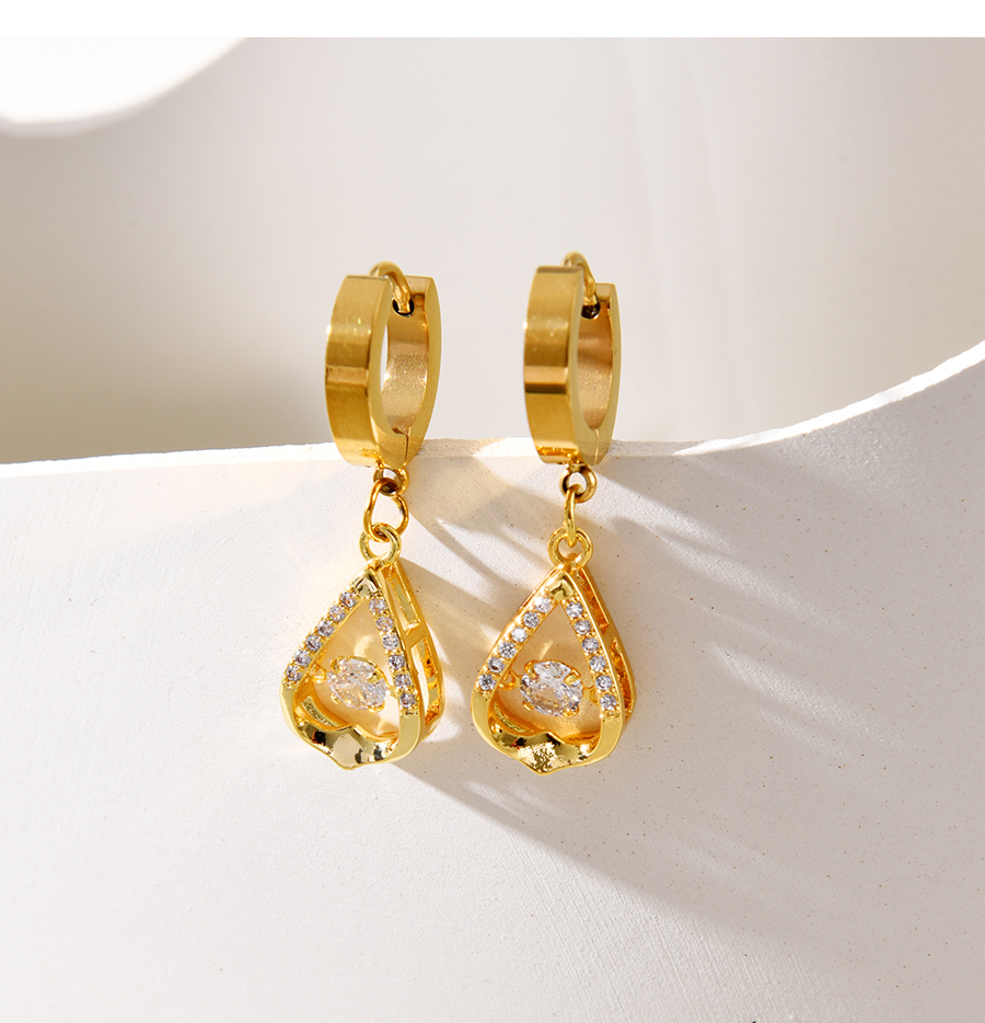 Fashion Golden 3 Titanium Steel Inlaid Zirconium Water Drop Earring Earrings,Earrings