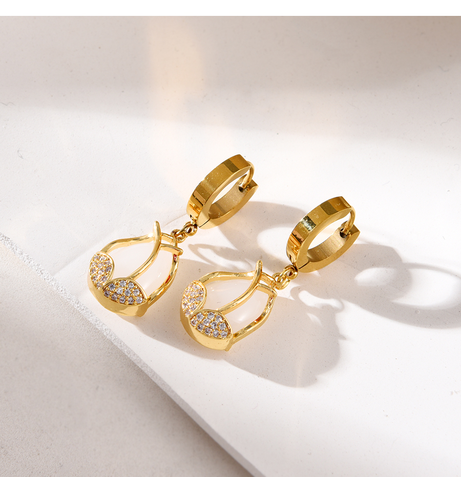 Fashion Gold Titanium Steel Inlaid Zirconium Flower Opal Earrings Earrings,Earrings