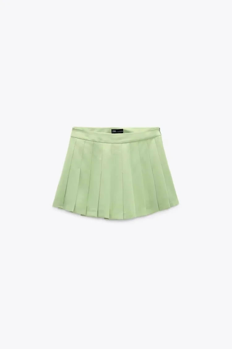 Fashion Green Blended Wide Pleated Hakama,Shorts