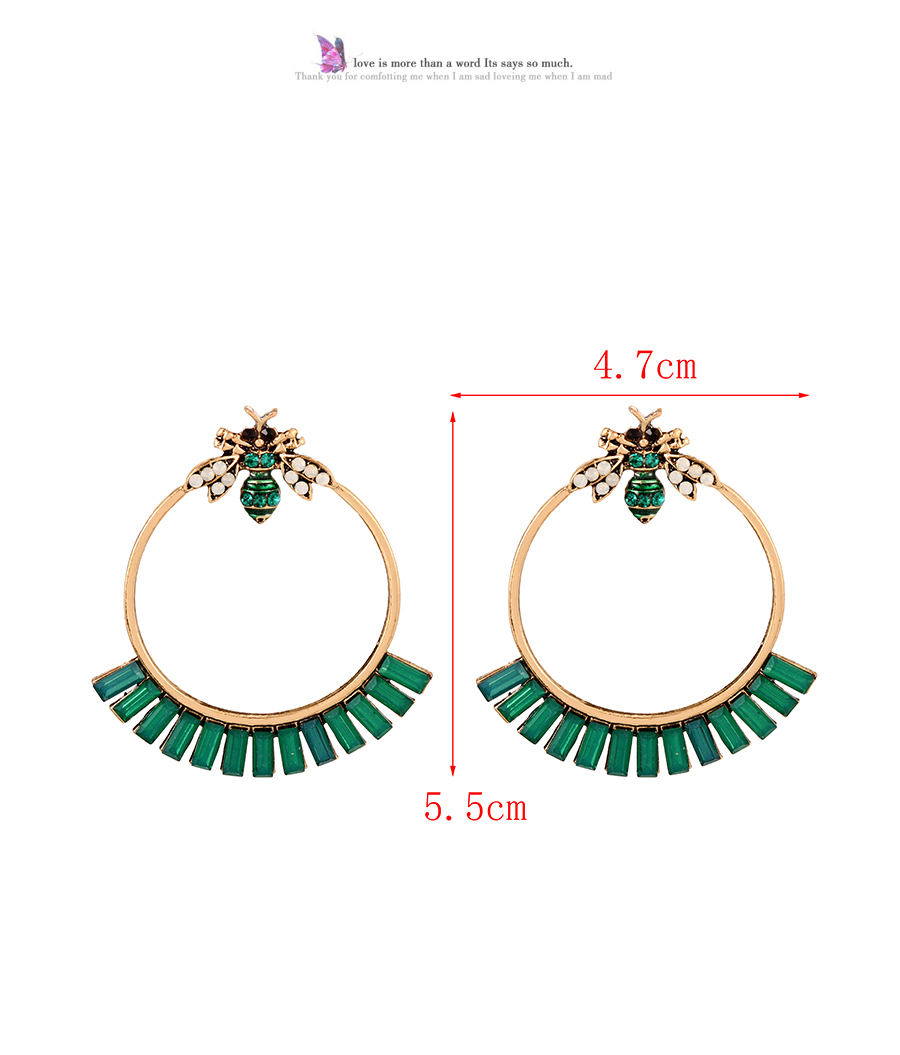 Fashion Green Alloy Diamond Hoop Bee Stud Earrings,Stud Earrings