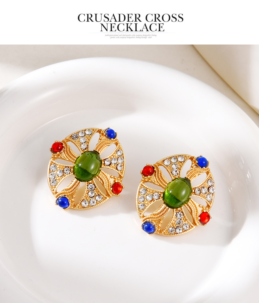 Fashion Color Alloy Diamond Hollow Opal Oval Stud Earrings,Stud Earrings