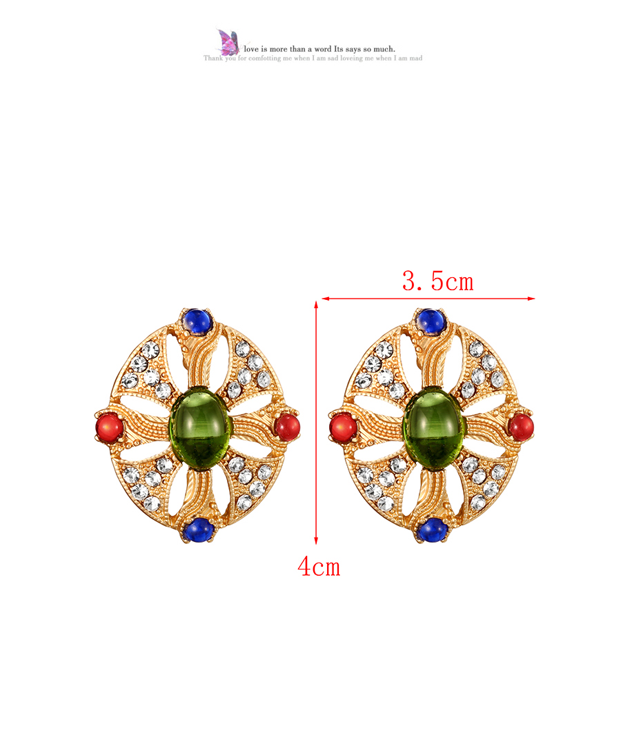 Fashion Color Alloy Diamond Hollow Opal Oval Stud Earrings,Stud Earrings