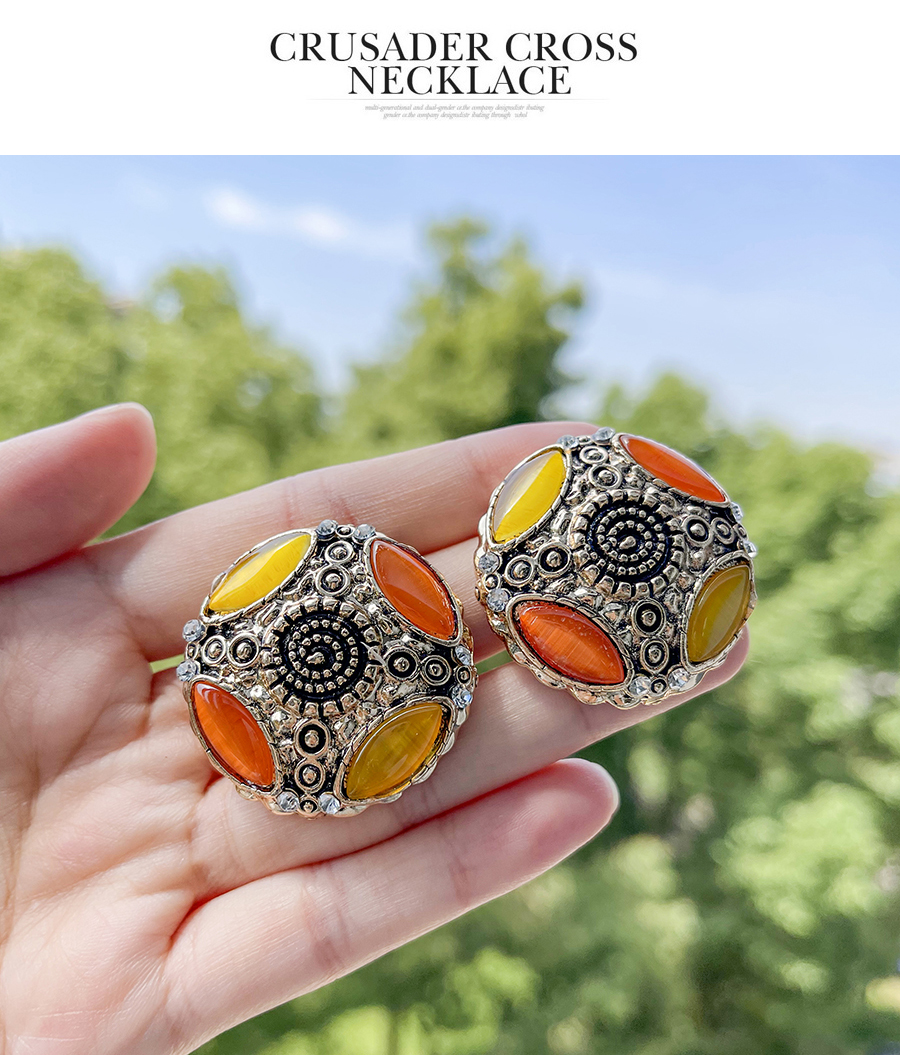 Fashion Orange Alloy Pattern Round Contrasting Color Opal Stud Earrings,Stud Earrings