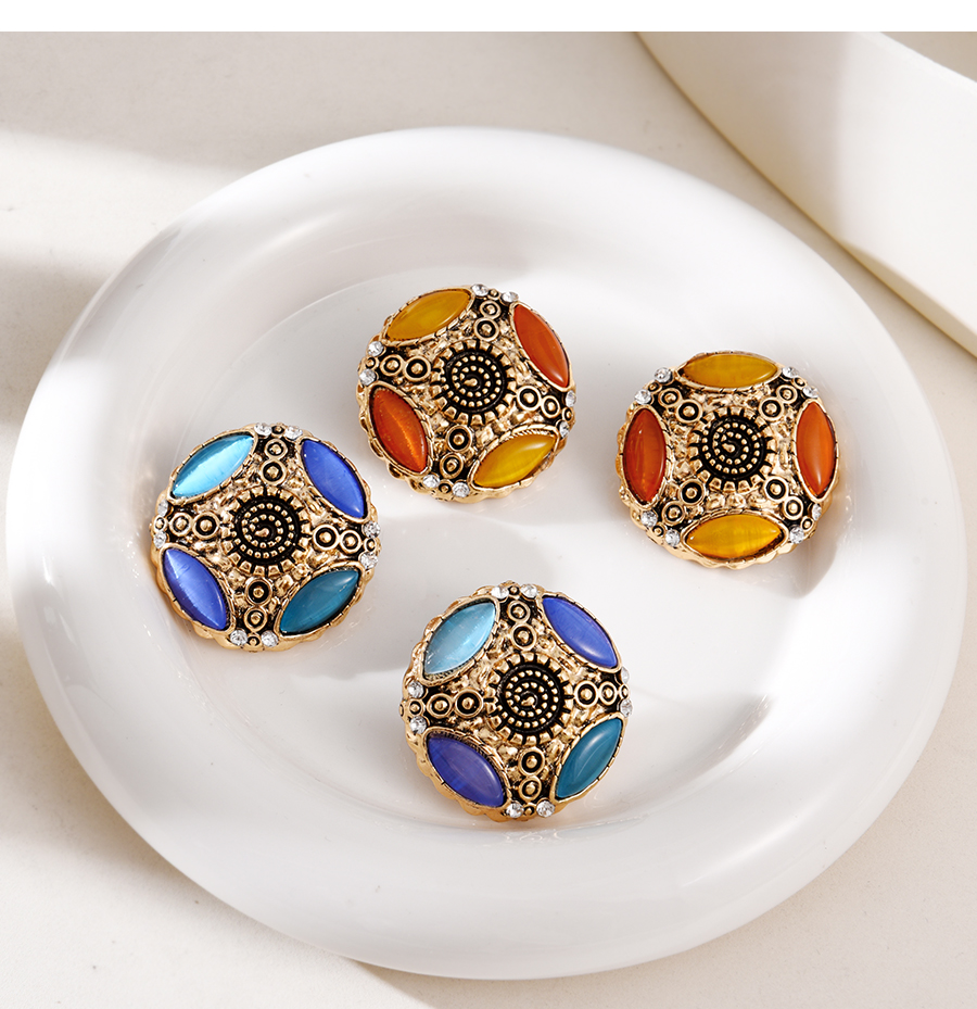 Fashion Blue Alloy Pattern Round Contrasting Color Opal Stud Earrings,Stud Earrings