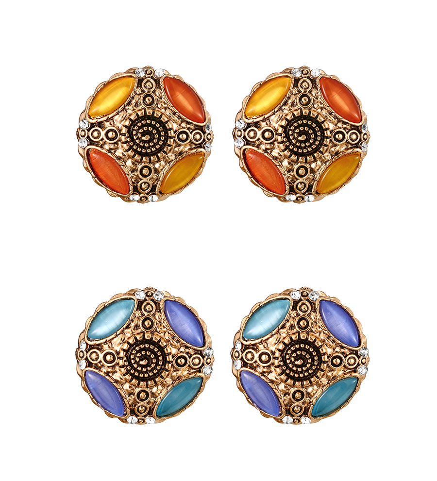 Fashion Blue Alloy Pattern Round Contrasting Color Opal Stud Earrings,Stud Earrings
