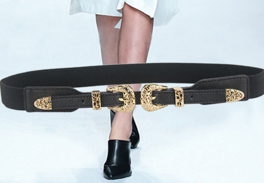 Fashion 17# Wide Elasticated Belt With Metal Buckle In Faux Leather,Wide belts