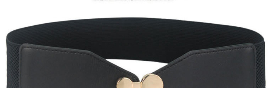 Fashion Black Wide Elasticated Belt With Metal Buckle In Faux Leather,Wide belts