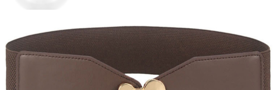 Fashion Brown Wide Elasticated Belt With Metal Buckle In Faux Leather,Wide belts