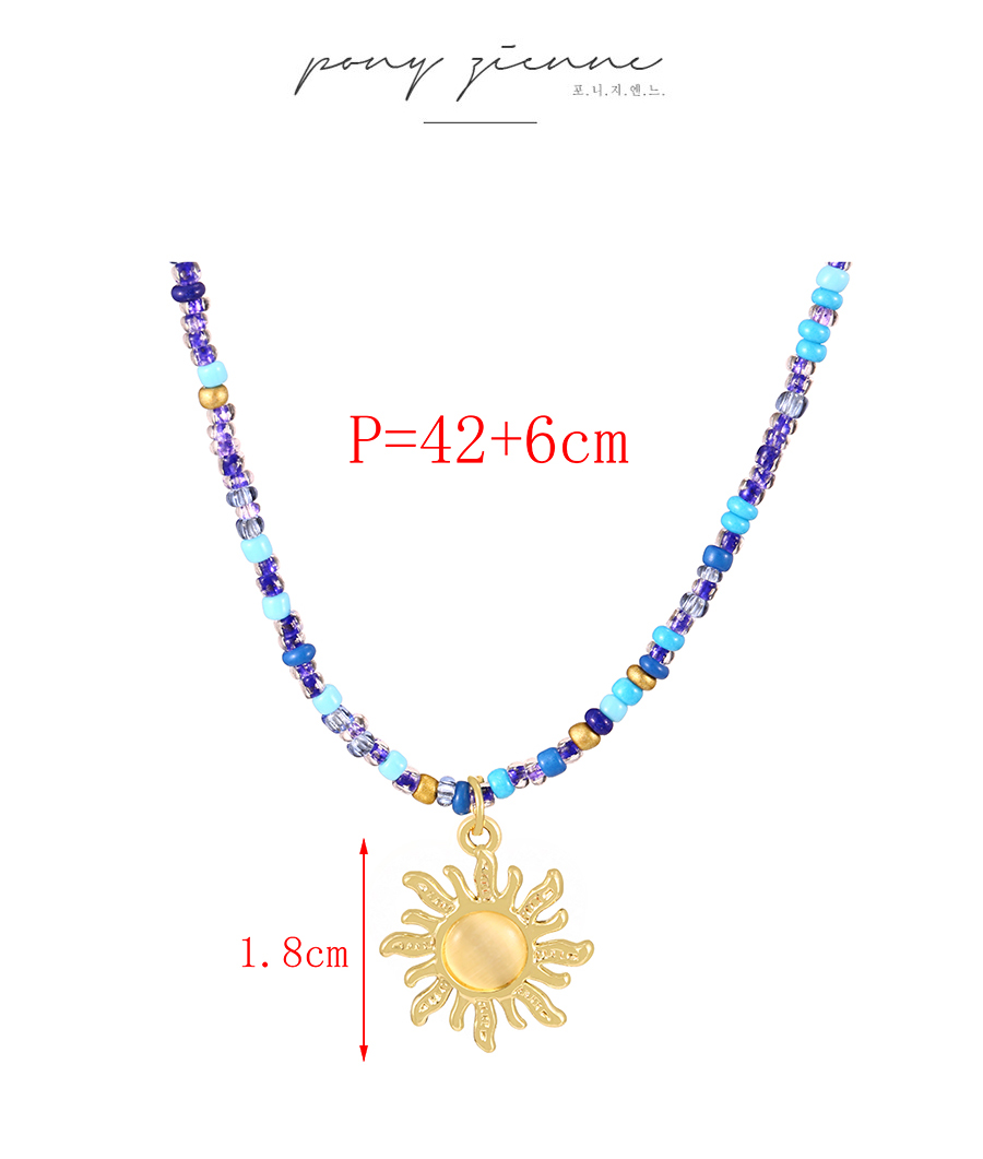 Fashion Color 4 Alloy Opal Sun Pendant Rice Bead Beaded Necklace,Beaded Necklaces