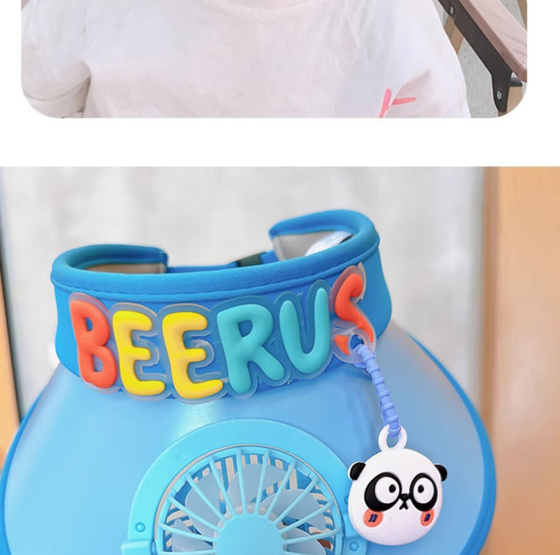 Fashion Light Blue Panda Fan Hat [adjustable Wind Speed] Plastic Cartoon Printed Children