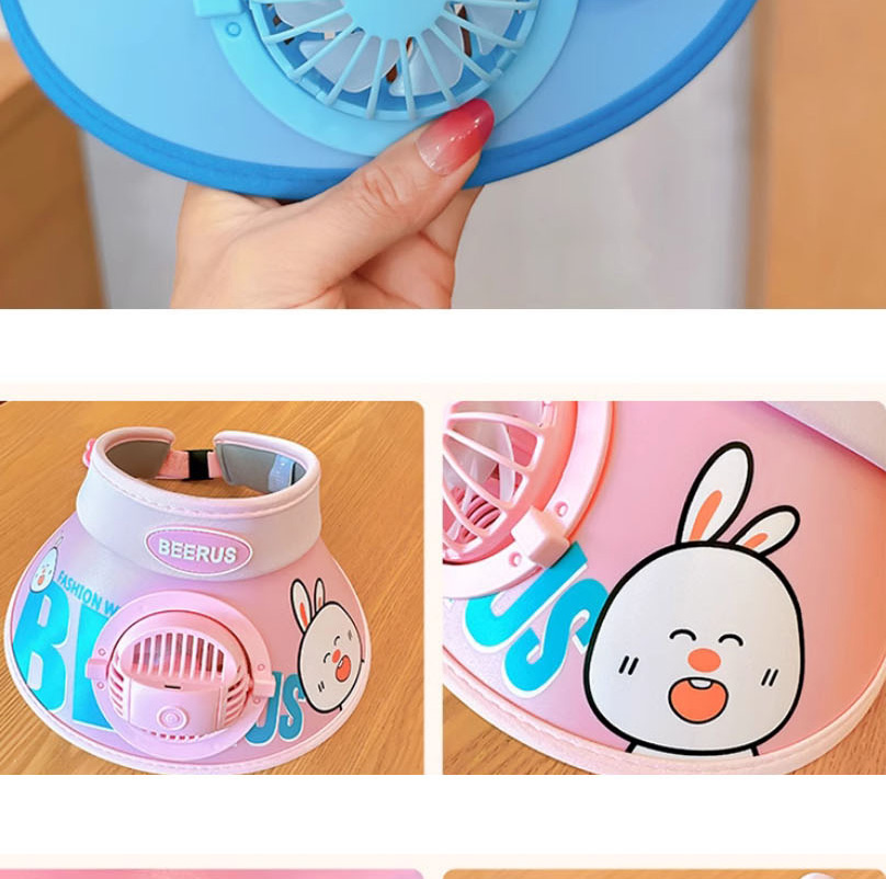 Fashion Pink Rabbit Fan Hat [send Windproof Rope] Plastic Cartoon Printed Children