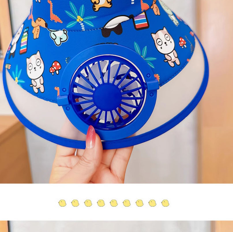 Fashion Light Blue Panda Fan Hat [adjustable Wind Speed] Plastic Cartoon Printed Children