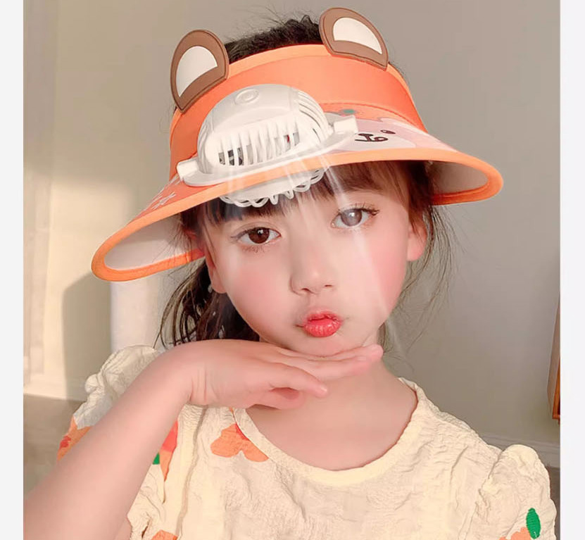 Fashion [usb + Three-speed Adjustment] Orange Pink Panda Fan Hat Plastic Cartoon Printed Children