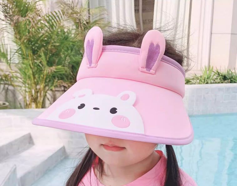 Fashion Big Brim-love Bear Plastic Printed Empty Top Kids Sunscreen Hat,Sun Hats