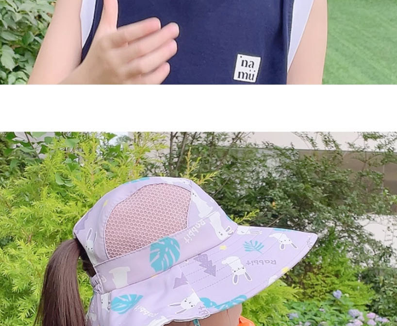 Fashion Empty Big Hat Brim - Gradient Beige Happy Zoo [send Windproof Rope] Fabric Printed Empty Top Kids Sunscreen Hat,Sun Hats