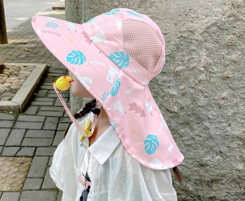 Fashion Empty Big Hat Brim - Gradient Beige Happy Zoo [send Windproof Rope] Fabric Printed Empty Top Kids Sunscreen Hat,Sun Hats