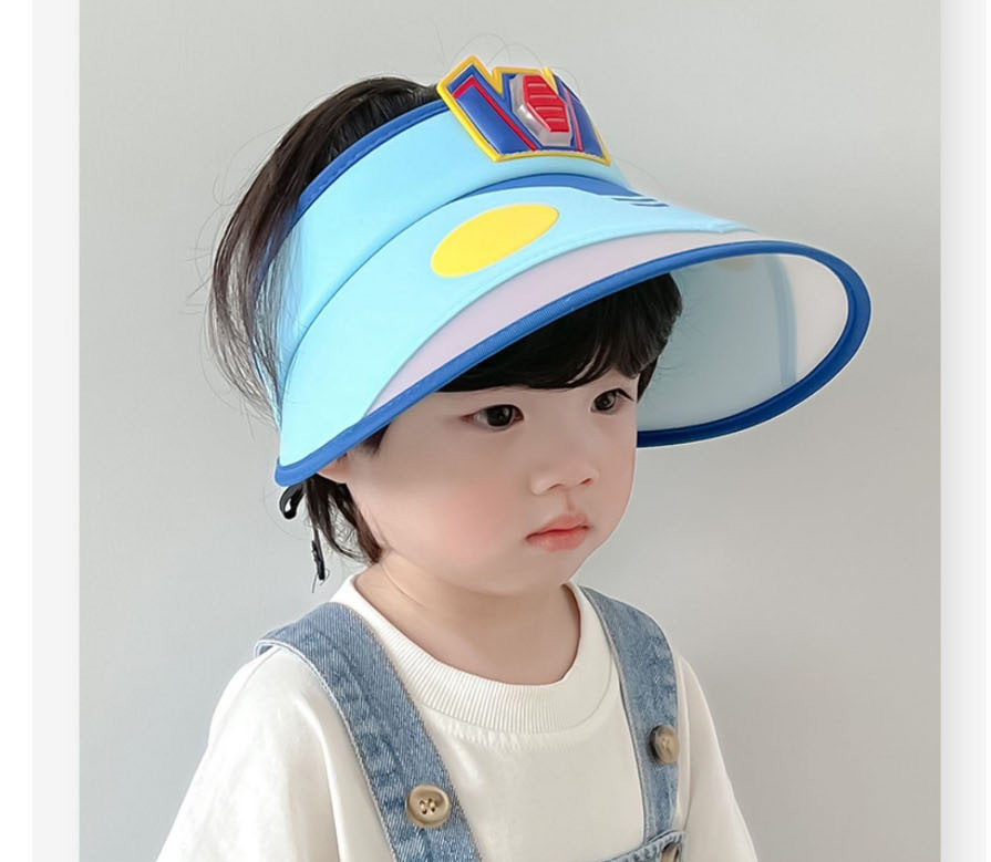 Fashion Blue Robot [cartoon Flashing Lights] Plastic Printed Empty Top Kids Sunscreen Hat,Sun Hats