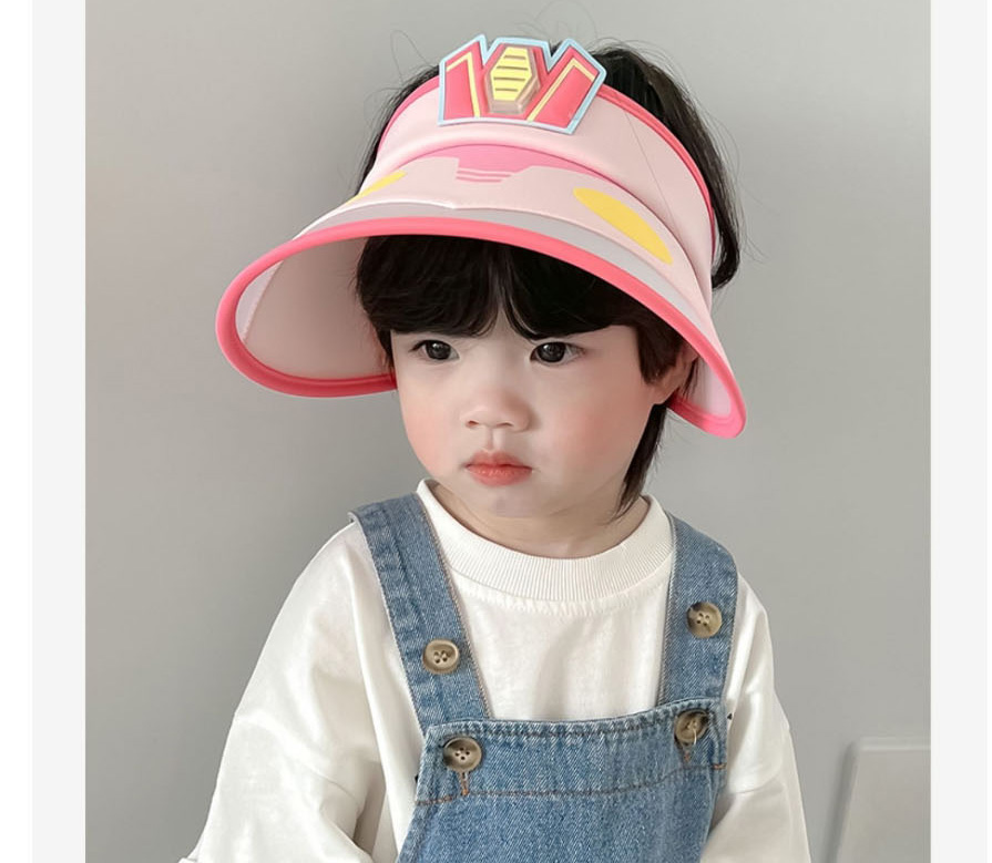 Fashion Large Brim-summer Pink Bear Plastic Printed Empty Top Kids Sunscreen Hat,Sun Hats
