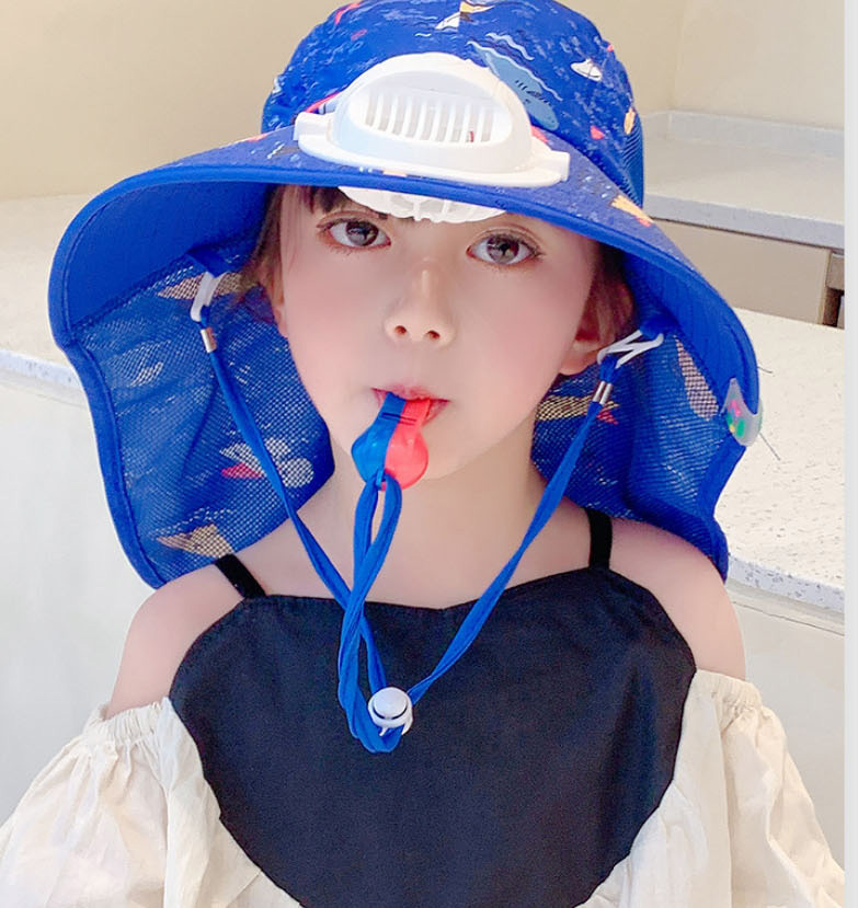 Fashion Empty Hat With Big Brim - Mibai Cartoon Paradise [send Windproof Rope] Pc Printing Woven Large Brim Empty Top Children