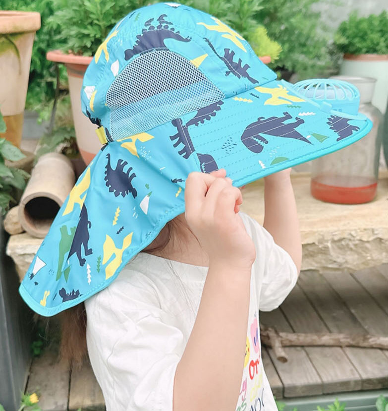 Fashion [fan + Shawl] Sky Blue Dinosaur Paradise (send Windproof Rope) Pc Printing Shawl Drawstring With Fan Children