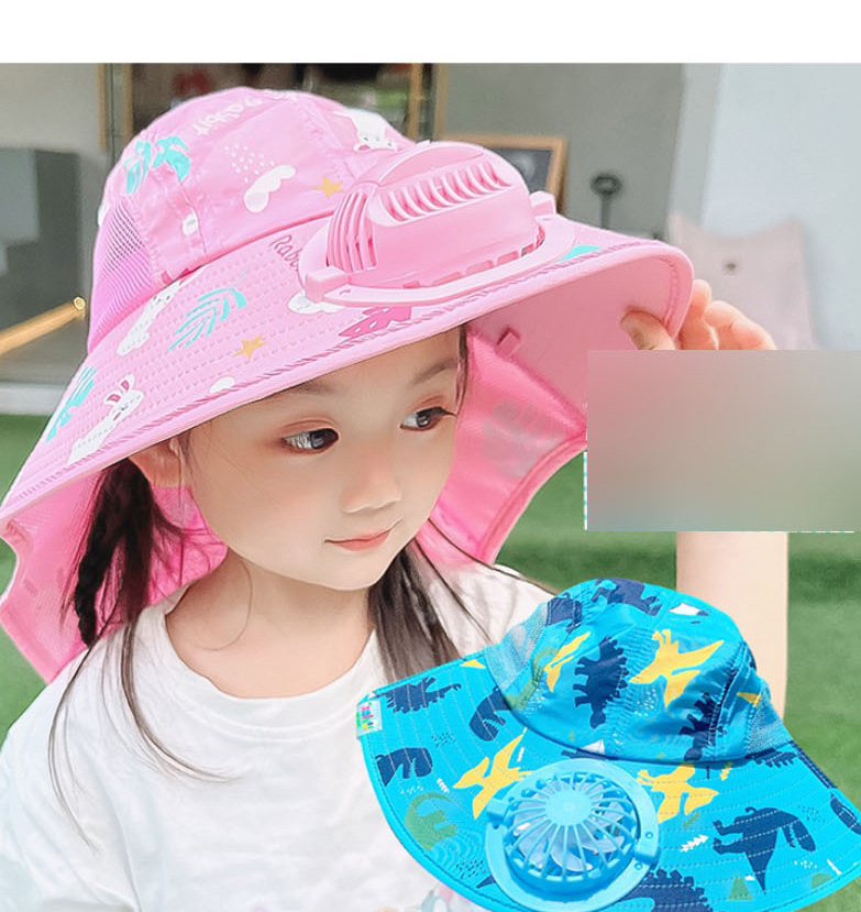 Fashion Empty Big Hat Brim - Pink Cartoon Paradise [send Windproof Rope] Pc Printing Woven Large Brim Empty Top Children