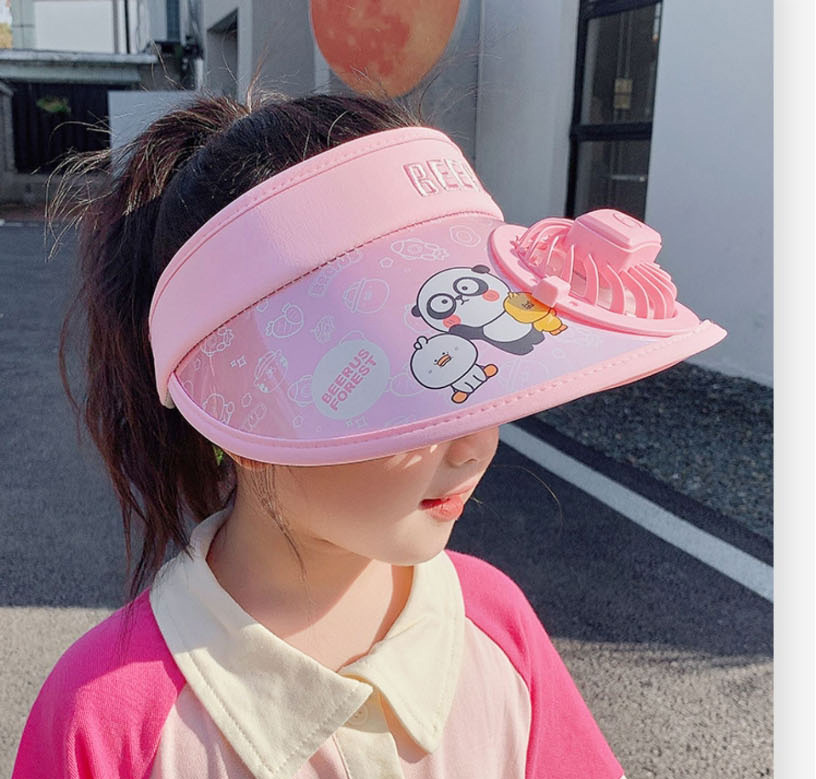 Fashion [usb + Three-speed Adjustment] Fan Cap - Beige Cat Pc Cartoon Empty Top With Fan Sun Hat (live),Sun Hats