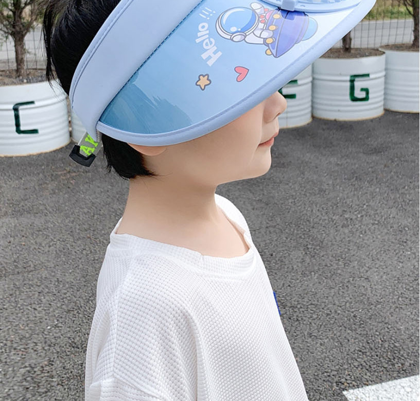Fashion [usb+three-speed Adjustment]fan Cap-cartoon Frog-lake Blue Pc Cartoon Empty Top With Fan Sun Hat (live),Sun Hats