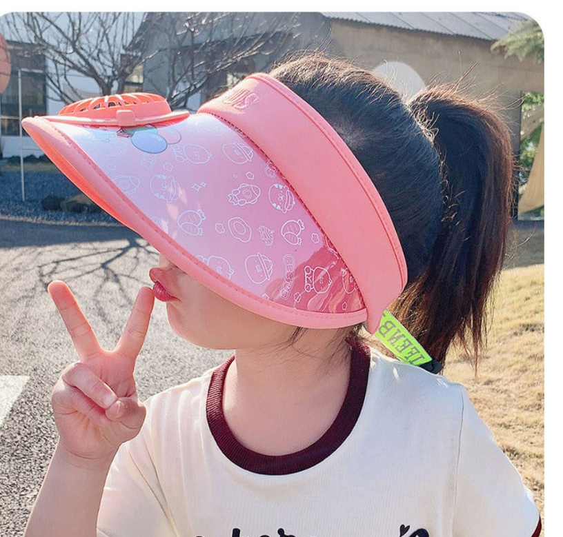 Fashion [usb + Three-speed Adjustment] Fan Cap - Pink Cat Pc Cartoon Empty Top With Fan Sun Hat (live),Sun Hats
