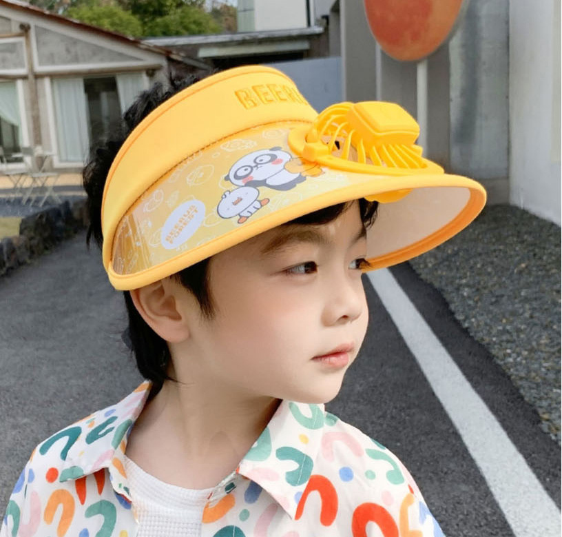 Fashion [usb + Three-speed Adjustment] Fan Cap - Yellow Cat Pc Cartoon Empty Top With Fan Sun Hat (live),Sun Hats