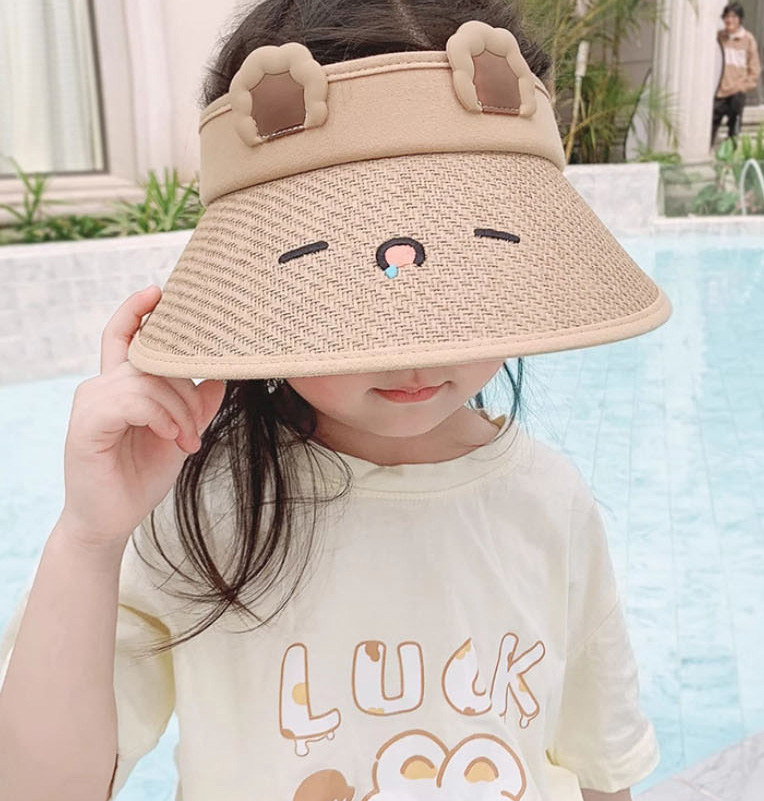 Fashion Cute Expression Straw Hat - Beige [breathable Empty Hat] Straw Cartoon Children