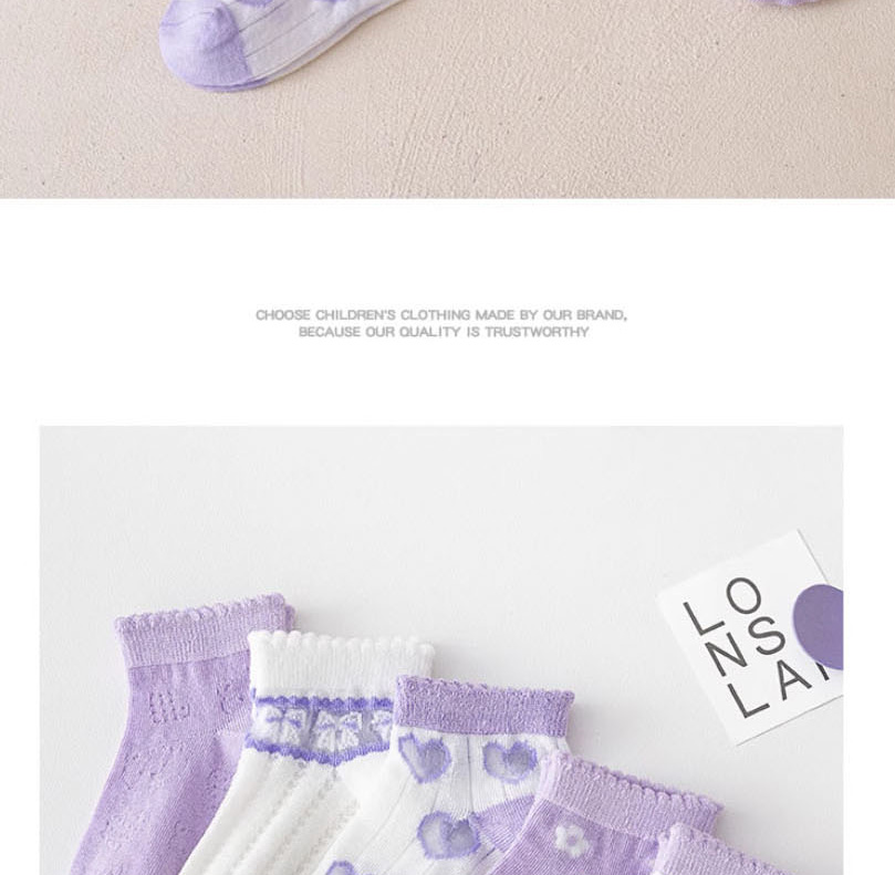 Fashion Bow Flower [5 Pairs Of Soft Thin Cotton Socks] Cotton Printed Children