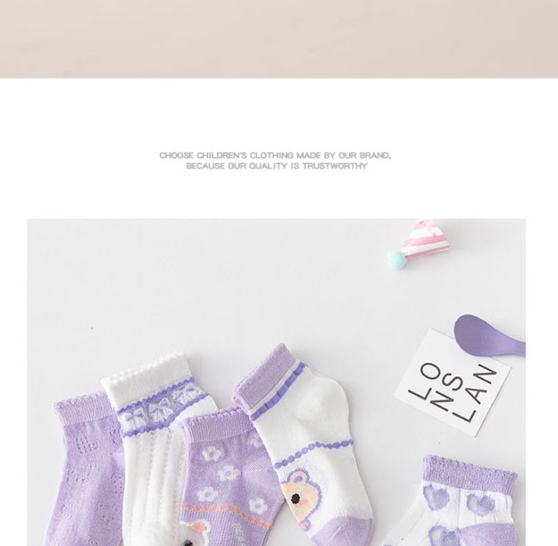 Fashion Korean Fen Bunny [breathable Mesh Socks 5 Pairs] Cotton Printed Children