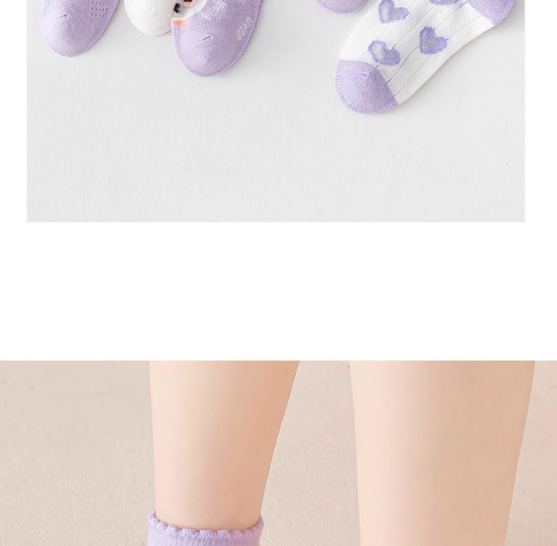 Fashion Purple Flower [breathable Mesh Socks 5 Pairs] Cotton Printed Children